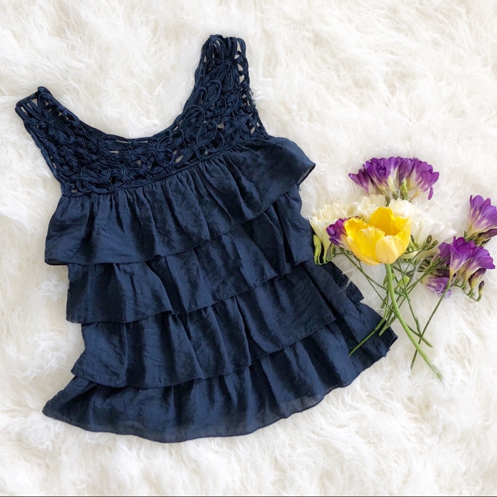 Alythea Navy Blue Tiered Ruffle Tank